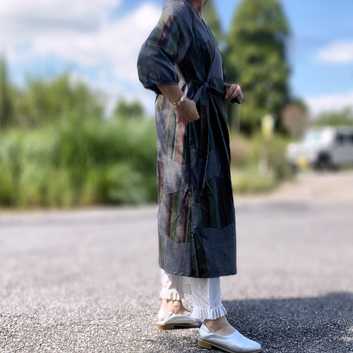 大島紬リメイク カシュクール Aラインワンピース ワンピース MIEUX
