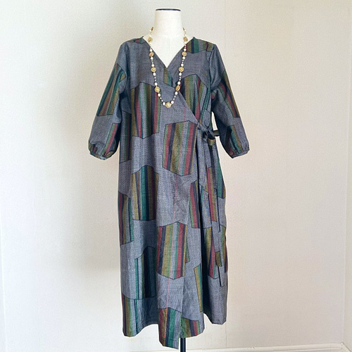 大島紬リメイク 大島紬リメイク カシュクール Aラインワンピース ワンピース MIEUX