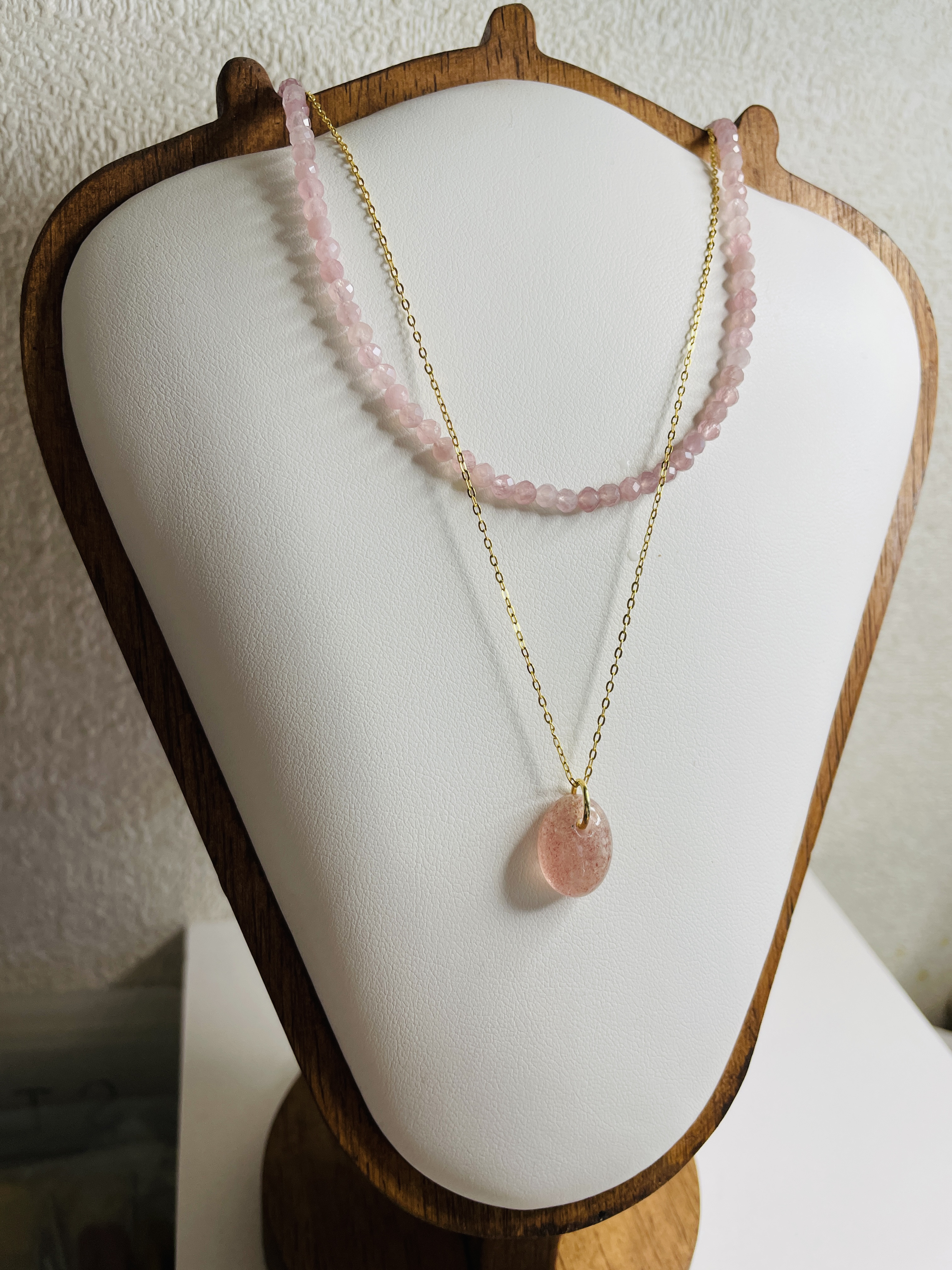 ローズクォーツ ＆ストロベリークォーツ  ネックレスセット