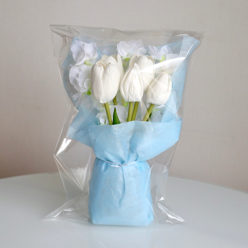 ずっと咲いてる》ホワイトチューリップ＆スイートピー花瓶アレンジ