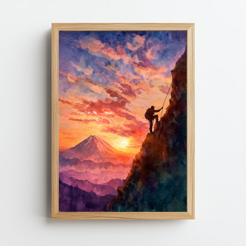 シュルレアリスム水彩画】終わりのない山を登る ― 挫折と希望の象徴