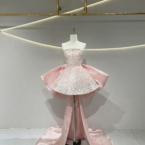 あいかさん専用！！【完売品！美品】れみれみドレスピンクミニドレス XSリボン付き Sのみ即納][instock]【ria】ミニ/ドレス/ワンピース/ピンク/袖あり