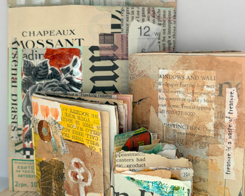 コラージュブック/ジャンクジャーナル/art アート⭐︎ジャンクジャーナルブック3冊&リメイクコラージュ封筒の