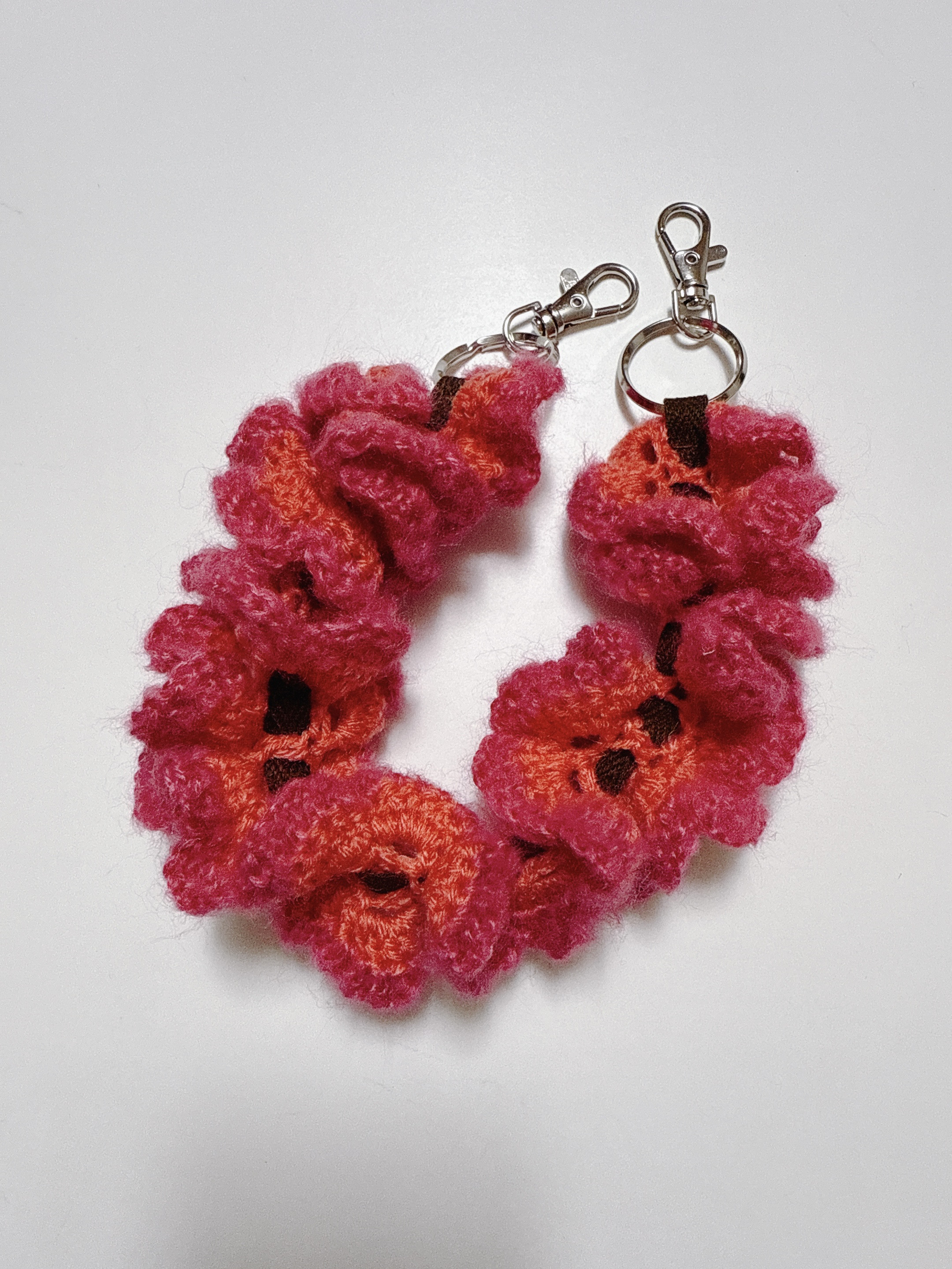 手編みのフリルストラップ(mini)  pink×orange