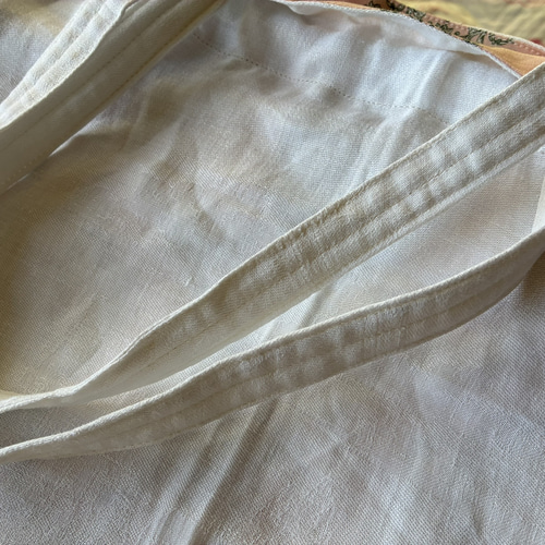 antiquelinen＆whitework*モノグラム手刺繍*クローバー*ダマスク織り