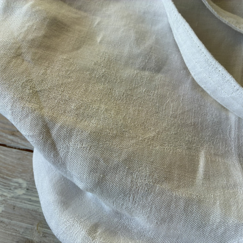 antiquelinen＆whitework*モノグラム手刺繍*クローバー*ダマスク織り