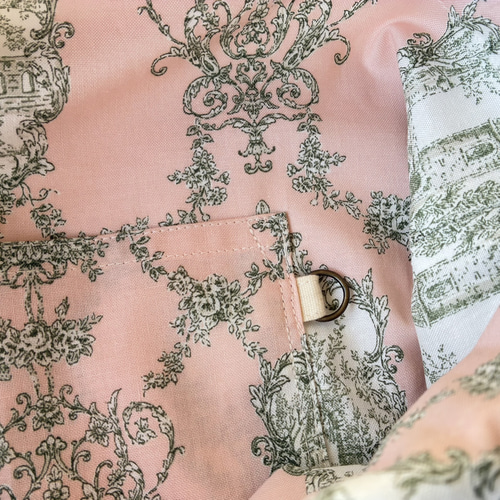 抹茶※フランスアンティーク ダマスク織 ロゴ刺繍 中綿クッション付き