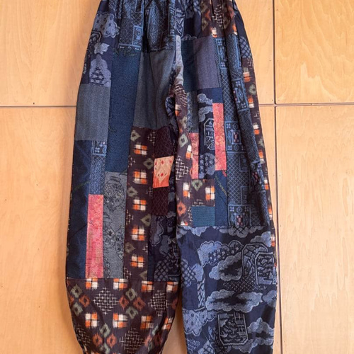 着物再構築SAYOCAFE着物地パッチワークの粋なもんぺさん ロングパンツ