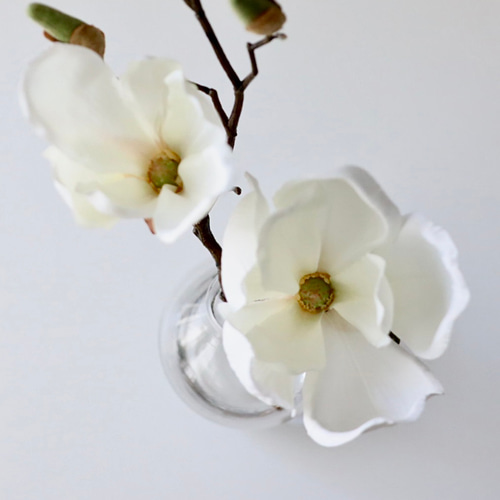 マグノリア 木蓮 造花 枝もの 花瓶付き ガラス花瓶 フェイクフラワー