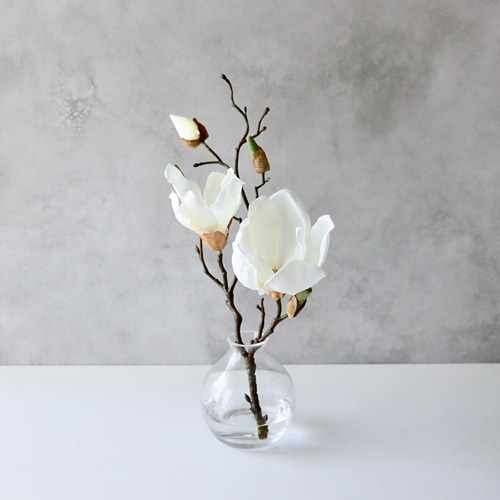 マグノリア 木蓮 造花 枝もの 花瓶付き ガラス花瓶 フェイクフラワー