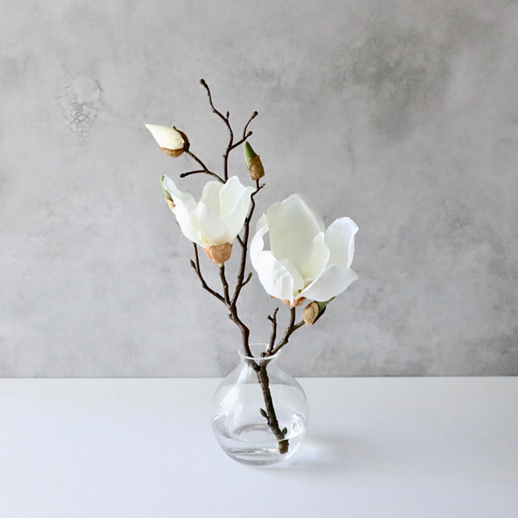 【 美品 】大倉陶園 花瓶 マグノリア 木蓮 マグノリア 木蓮 造花 枝もの 花瓶付き ガラス花瓶 フェイクフラワー