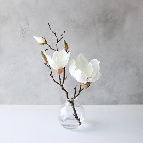 マグノリア 木蓮 造花 フェイクフラワー 一輪挿し 枝もの ガラス花瓶