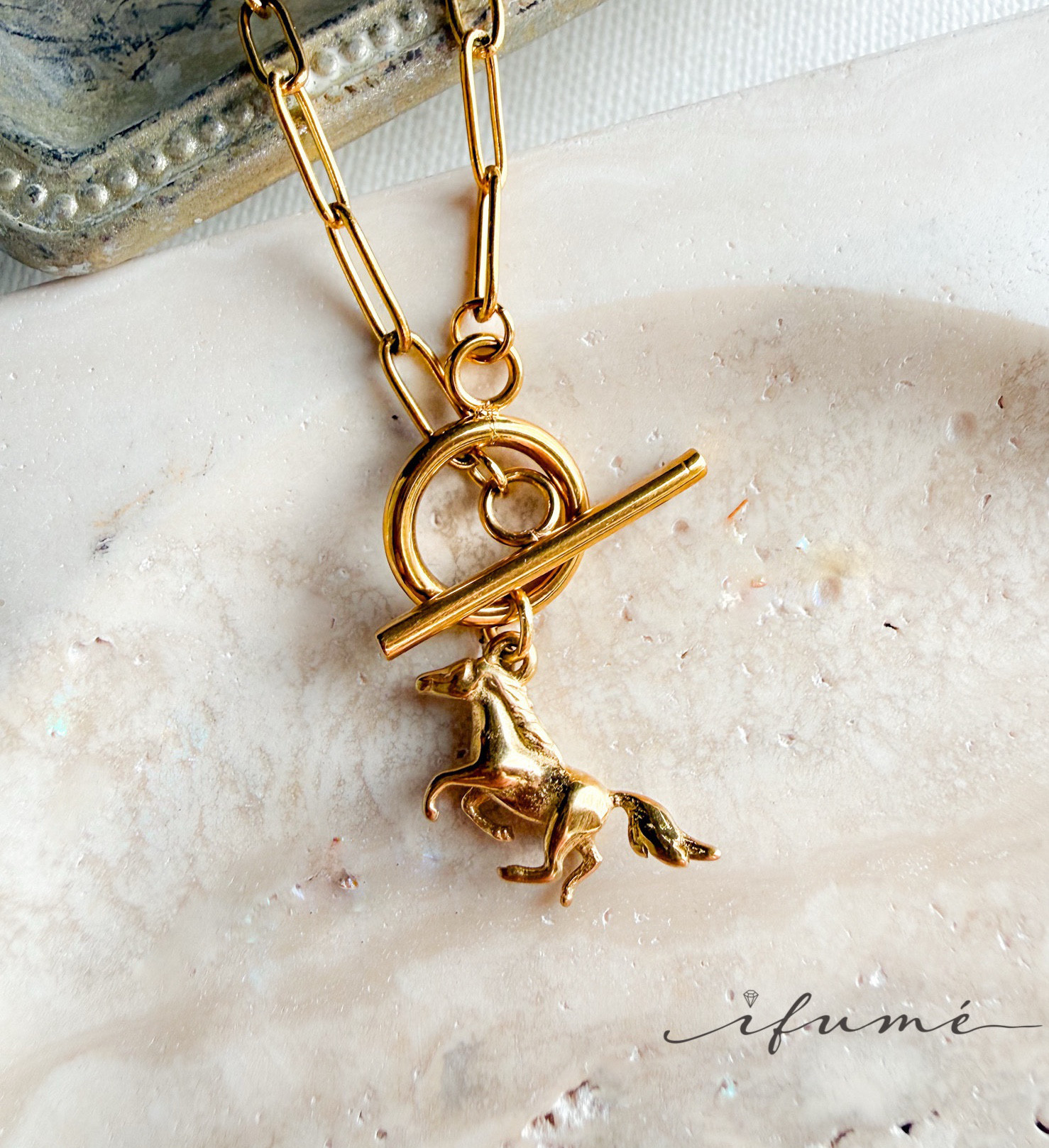 【ifumé】送料無料！馬モチーフのマンテルネックレス サージカルステンレス 金属アレルギー対応