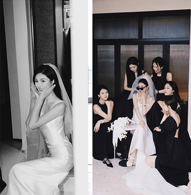 ウェディングドレス 白 黒 サテン ノースリーブ 裾引き シンプル 韓国風 花嫁 前撮り 二次会 お呼ばれ AK603