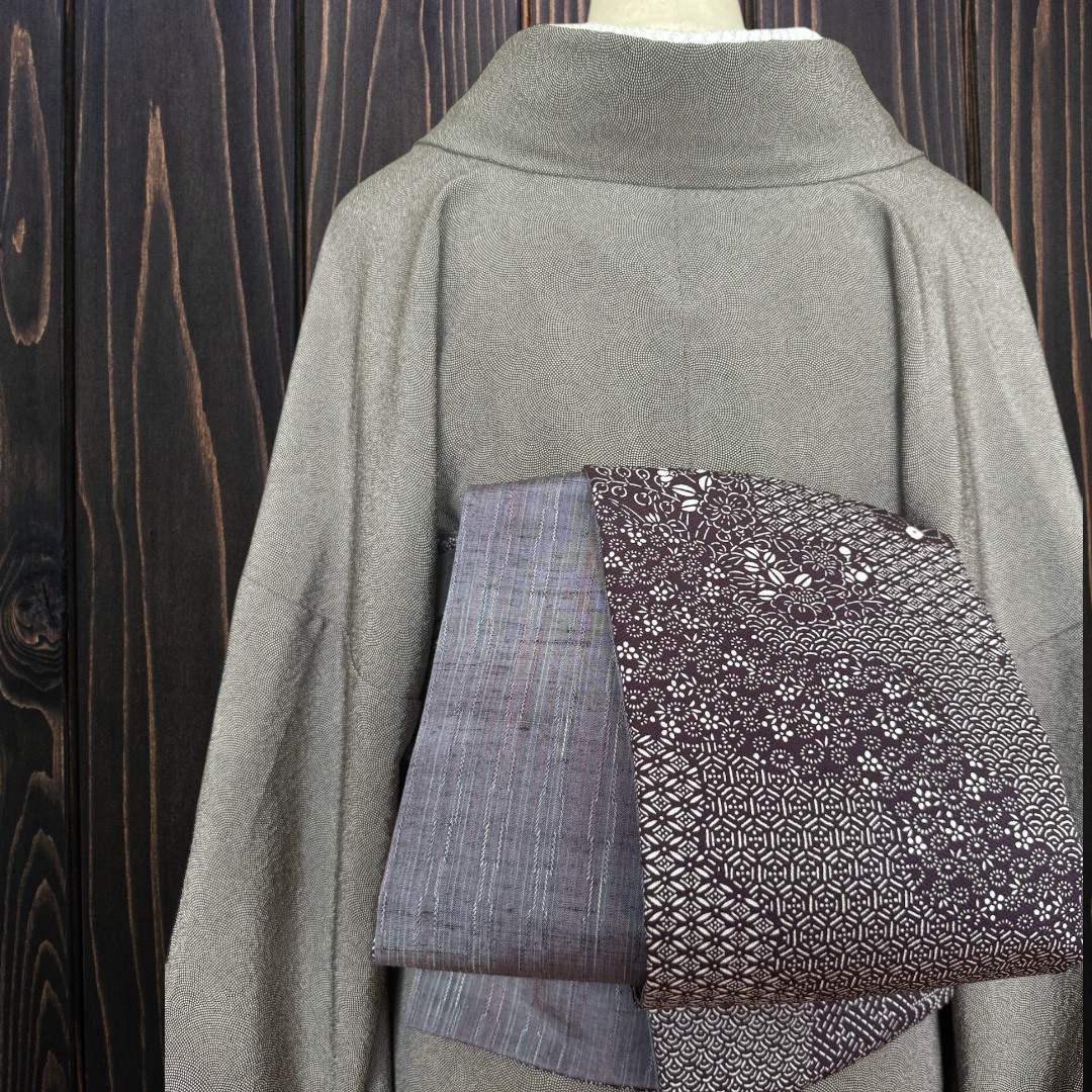 *着物反物* 小紋絞りと縞 ぼかし柄 大人の兵児帯　半幅帯　長尺470cm