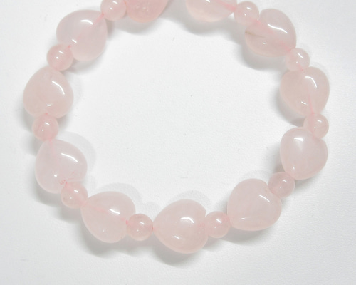 12mmハートカットのローズクォーツのブレスレット（内周：16.5cm