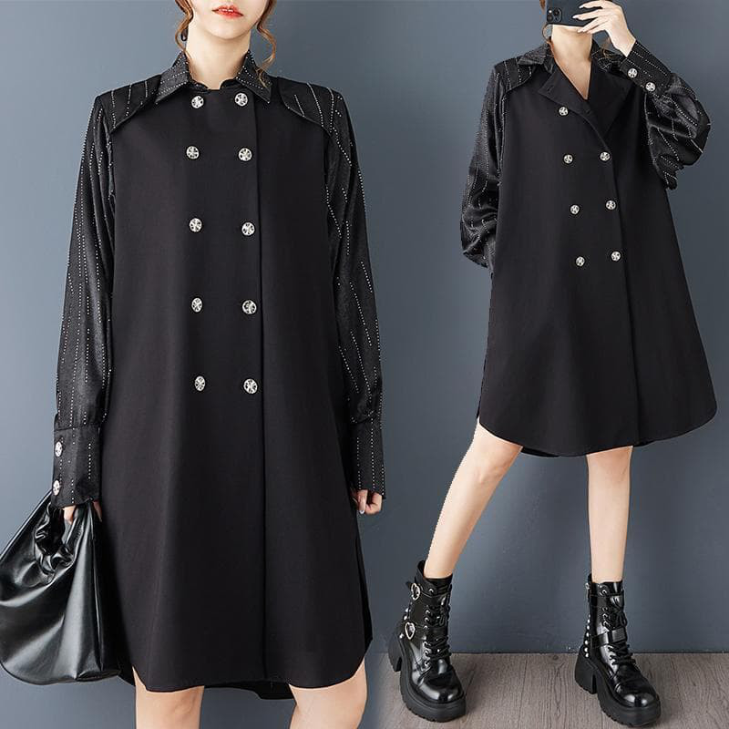 大きいサイズ 新品秋冬 トレンチコート 黒 ゆったり ロングジャケット 4L k