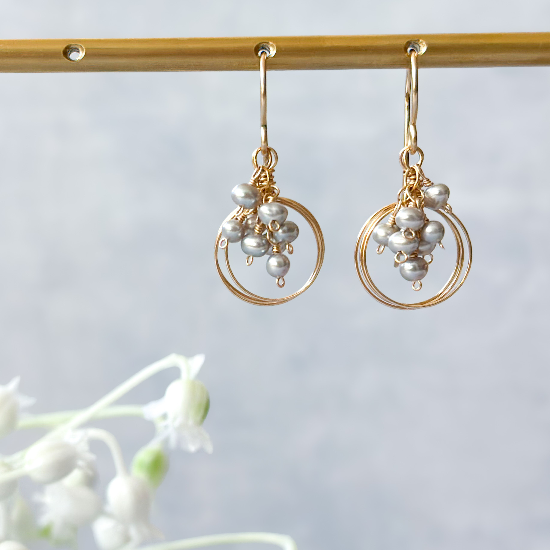 14kgf*淡水パールのサークルワイヤーピアス／イヤリング*
