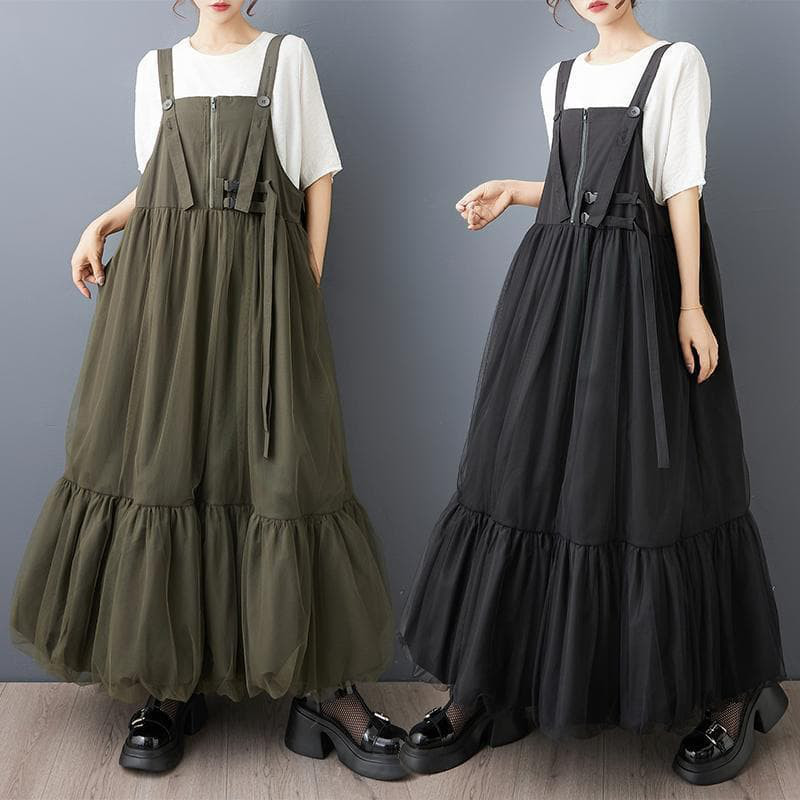 大きいサイズ サロペット　ワンピース　カーキ　レディース 春夏 新品 スカートz 5,235円