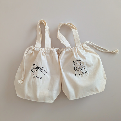 名入れ 刺繍 選べるデザイン 巾着バッグ おむつポーチ お着換え袋 体操