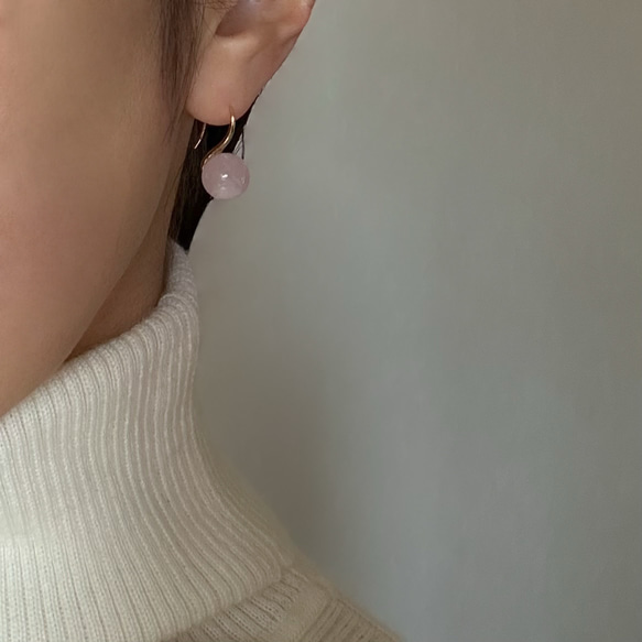 【2026新作】ローズクォーツ ドロップピアス/ 金具変更可（シルバー・イヤリング・ステンレス）天然琥珀 6枚目の画像