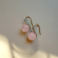 【2026新作】ローズクォーツ ドロップピアス/ 金具変更可（シルバー・イヤリング・ステンレス）天然琥珀 3枚目の画像