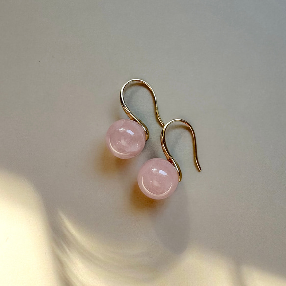 【2026新作】ローズクォーツ ドロップピアス/ 金具変更可（シルバー・イヤリング・ステンレス）天然琥珀 3枚目の画像