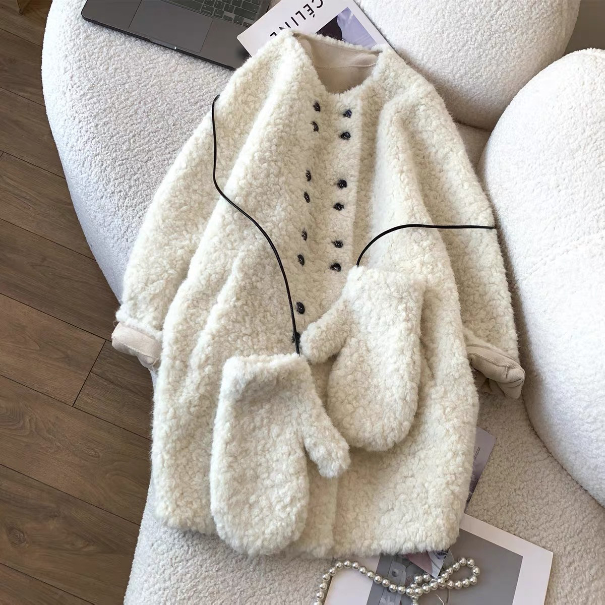 もこもこ、 ボアコート、 コートと手袋２点セット