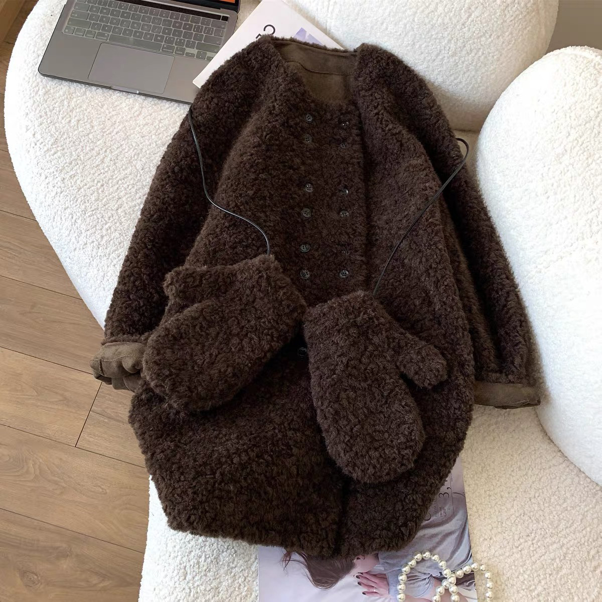 もこもこ、 ボアコート、 コートと手袋２点セット