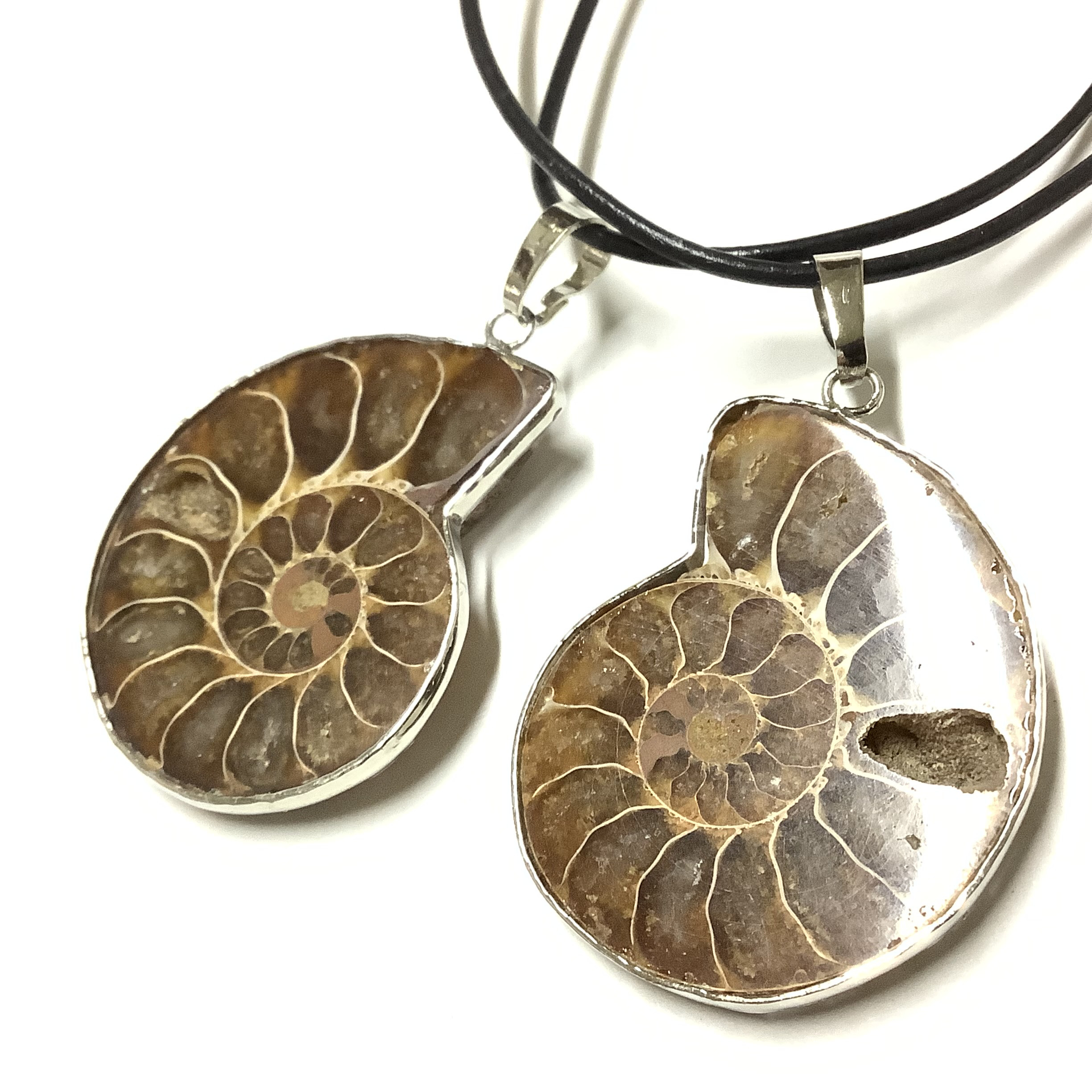 一点物☆太古の海の記憶 天然石(化石) アンモナイト リバーシブルネックレス セット ①