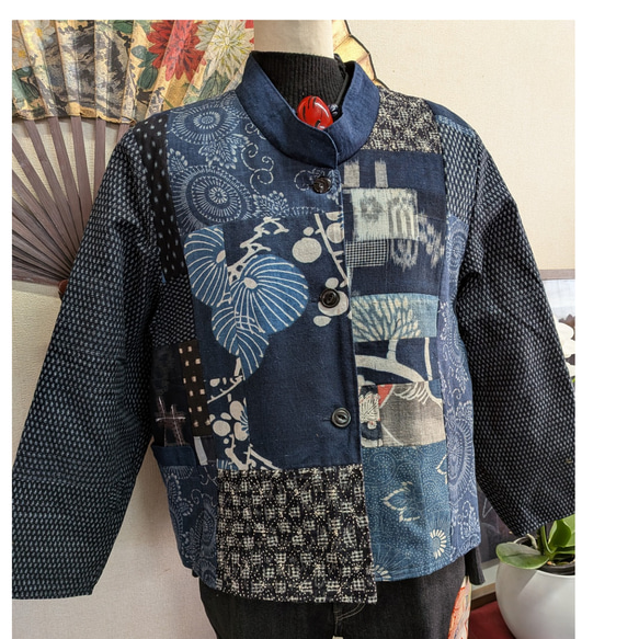 着物リメイク　古布リメイク　書生絣　コート　ジャケット　　裏有り 着物リメイク 古布手作り 書生絣、襤褸 コート | iichi 日々の暮らしを