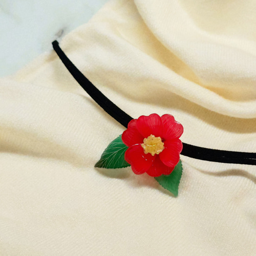 首元を華やかに演出！】和風 椿の花のチョーカー 赤と白 チョーカー