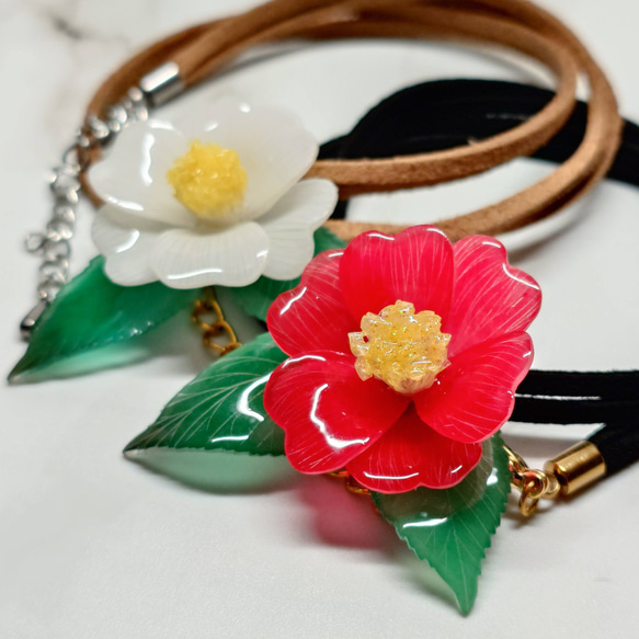 首元を華やかに演出！】和風 椿の花のチョーカー 赤と白 チョーカー