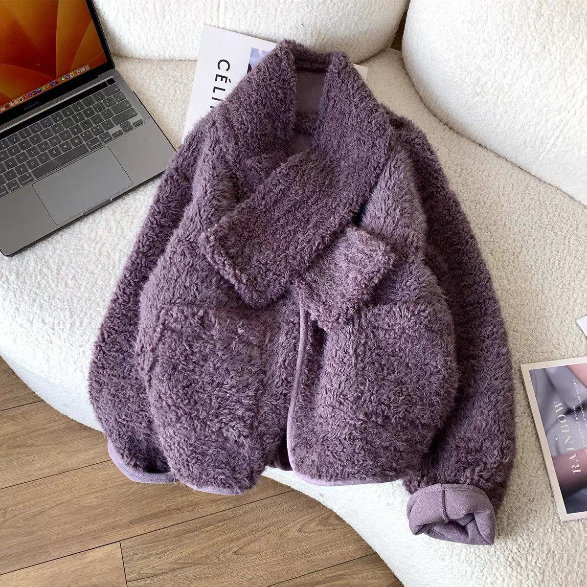 リバーシブル、ボアジャケット、ジャケットとマフラー２点セット