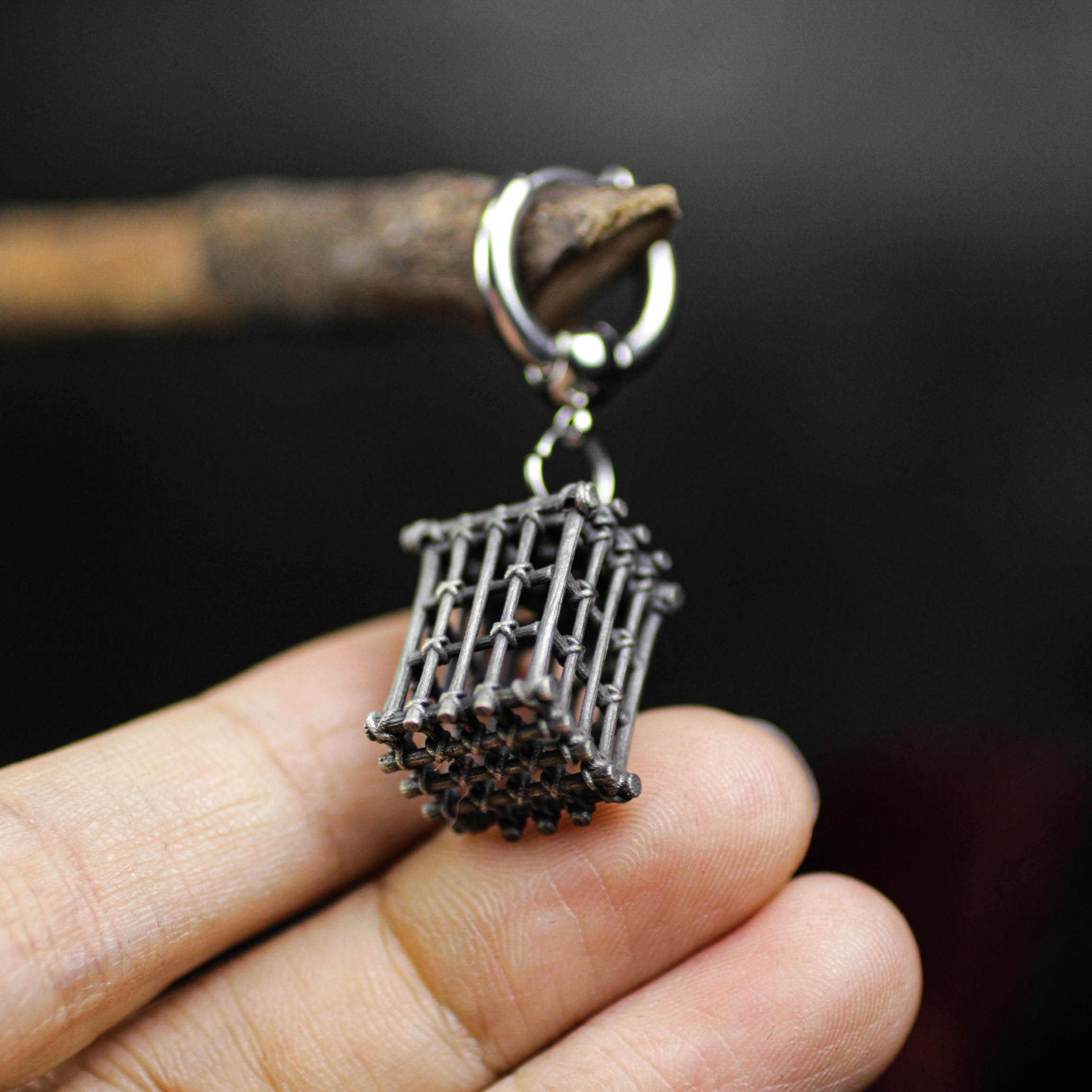 ケージドロップイヤリング - ゴシック刑務所の独房風ジュエリー - シルバーハンドメイドダングルイヤリング