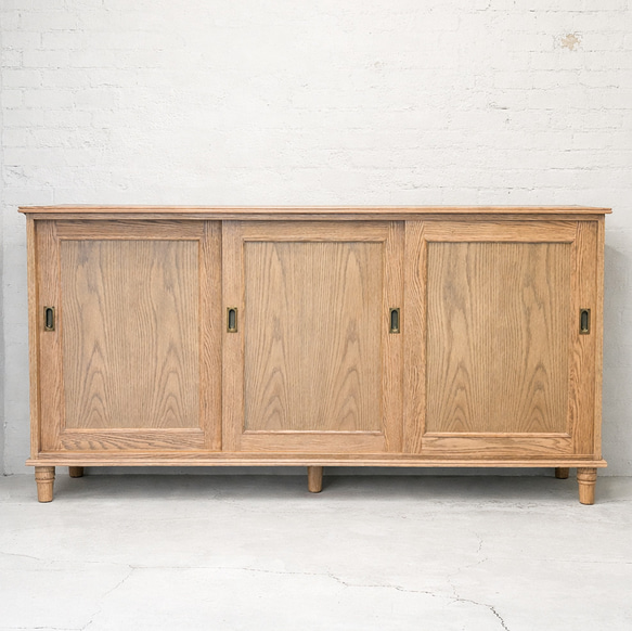 オーク家具サイドボード 壁面収納キャビネット スライド扉 オーダー