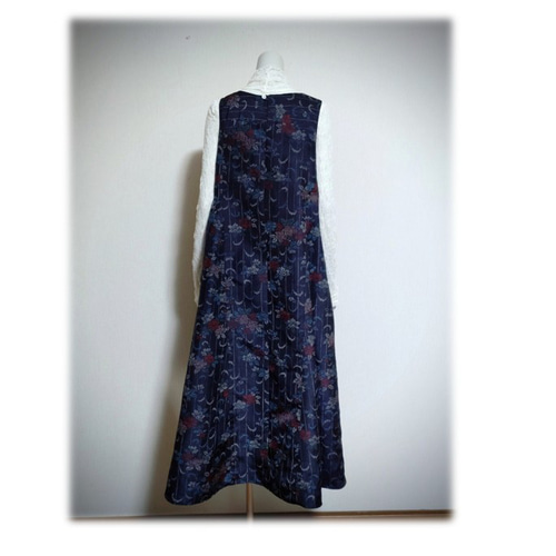 484 1点物 ジャンパースカート テントラインワンピース 大島紬 花柄