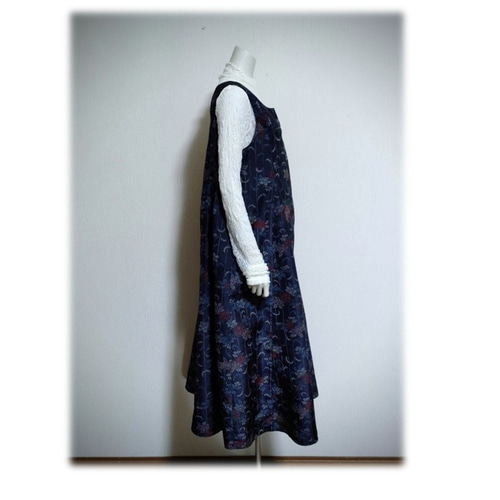 484 1点物 ジャンパースカート テントラインワンピース 大島紬 花柄