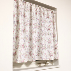 ＊ハンドメイド カフェカーテン＊くすみカラー ピンク花柄 北欧 カフェカーテン ピンクの花柄が爽やかなふんわり小窓カーテン