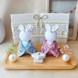 うさぎのお雛様(大) 4 座布団(赤)付き ちりめん ひな人形・雛飾り