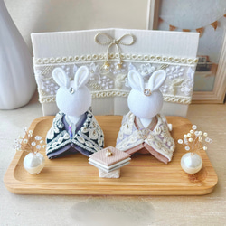 インド刺繍リボンのうさ雛人形 ナチュラルカラー ひな人形・雛飾り