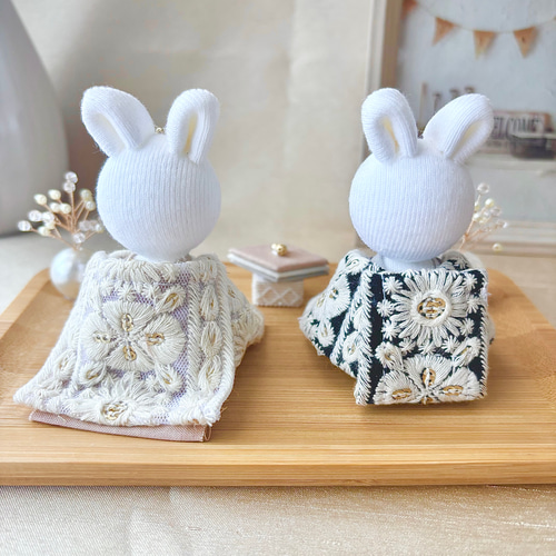 インド刺繍リボンのうさ雛人形 ナチュラルカラー ひな人形・雛飾り