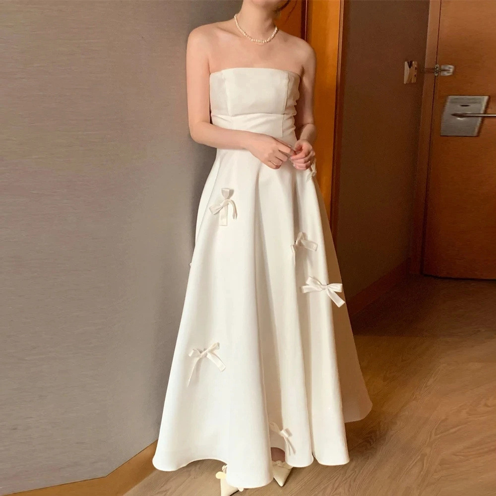 高級感 白 黒 サテン リボン オフショルダー ウェディングドレス シンプル 花嫁 披露宴 演奏会 前撮り HL1006