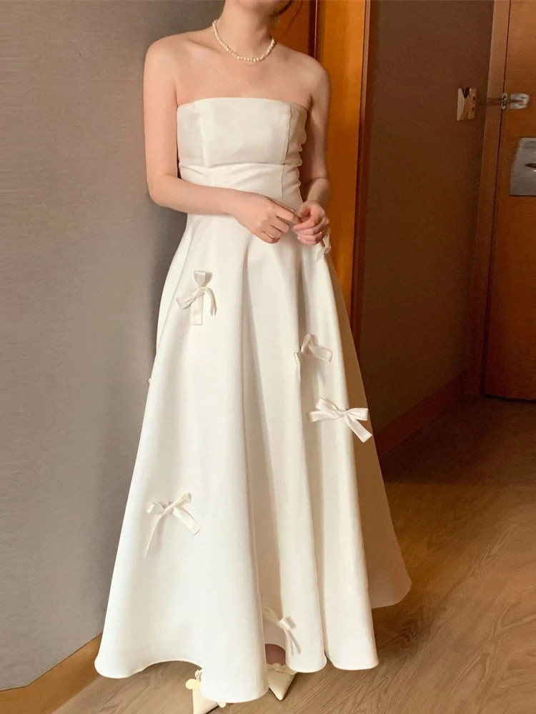 高級感 白 黒 サテン リボン オフショルダー ウェディングドレス シンプル 花嫁 披露宴 演奏会 前撮り HL1006