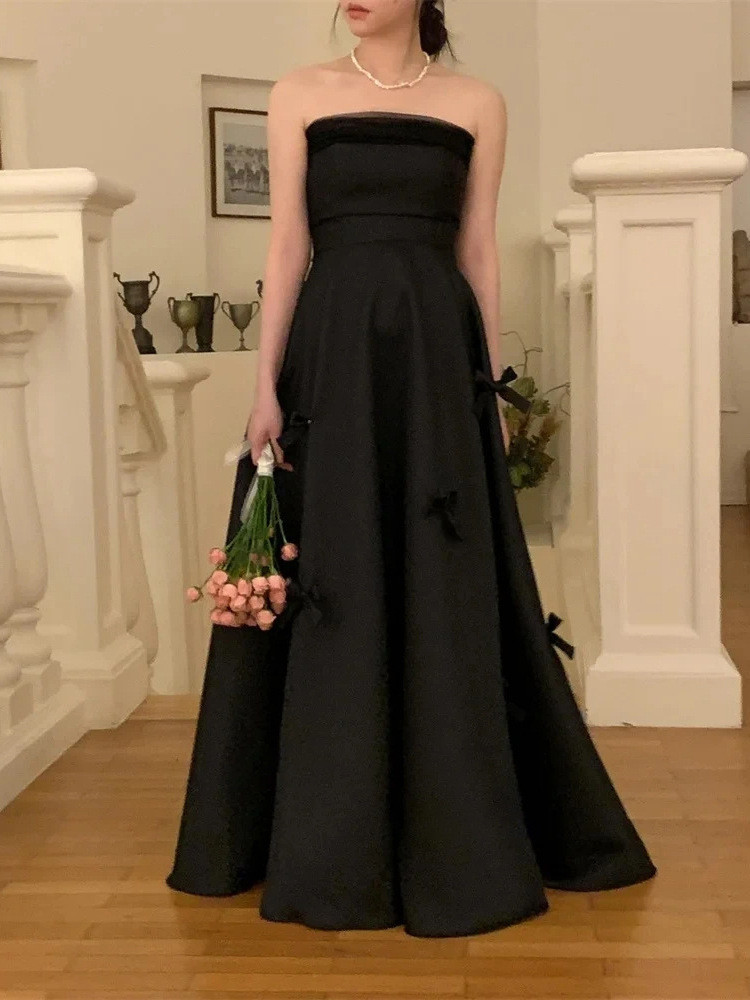 高級感 白 黒 サテン リボン オフショルダー ウェディングドレス シンプル 花嫁 披露宴 演奏会 前撮り HL1006