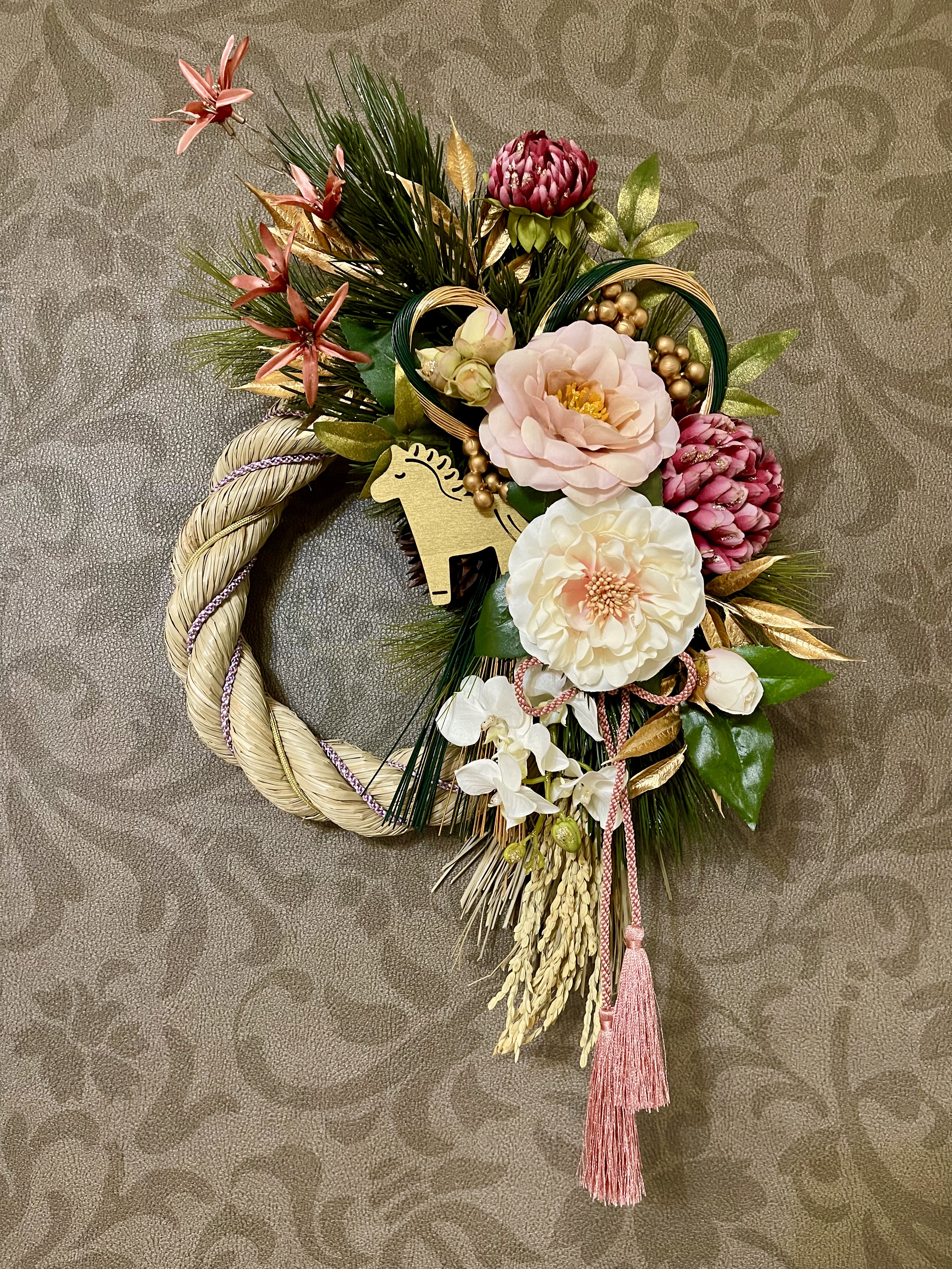 No.wreath-15576/迎春しめ縄リース(正月) 25-(18) 52x33cm/アーティフィシャルフラワー造花