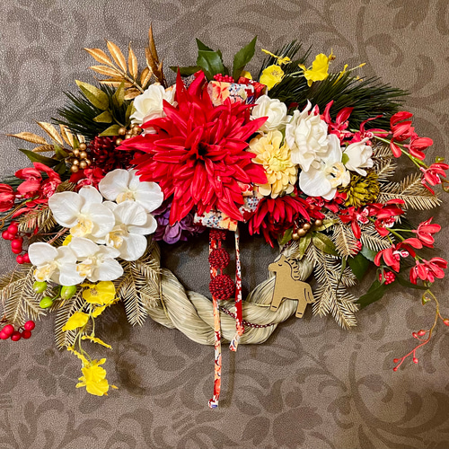 No.wreath-15577/迎春しめ縄リース(正月) 25-(19) 50x64cm/アーティ