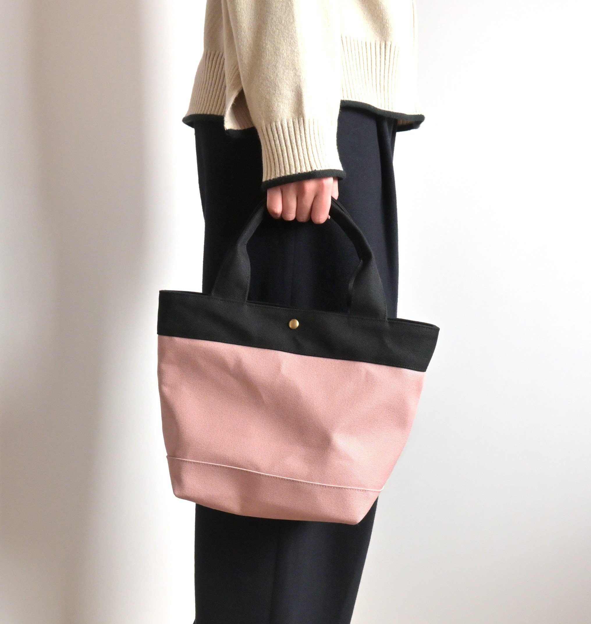 【春の超早割2026】倉敷帆布　大人のきれいめトートバッグ♪スモーキーピンク×ブラック
