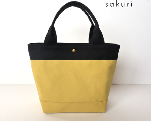 倉敷帆布 大人のきれいめトートバッグ♪イエローベージュ×ブラック