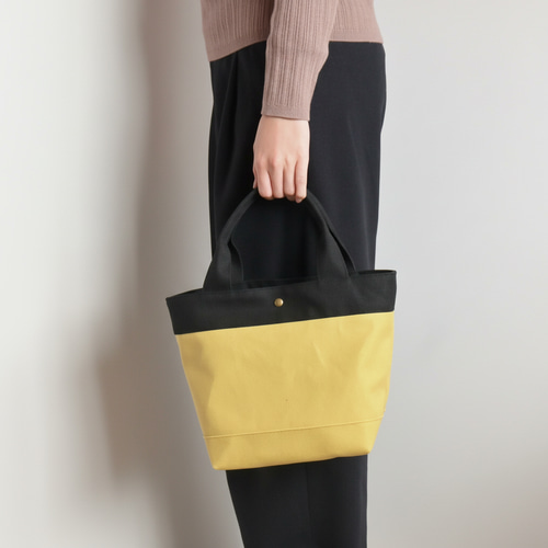 倉敷帆布 大人のきれいめトートバッグ♪イエローベージュ×ブラック